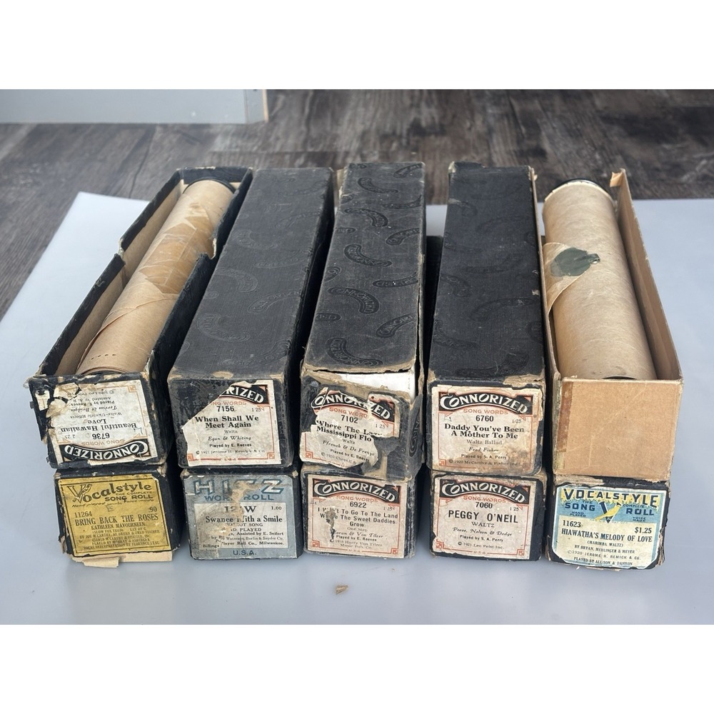 Lot of 10 VTG Player Piano Rolls in Boxes 1918-1921 Connorized HITZ Vocal Style